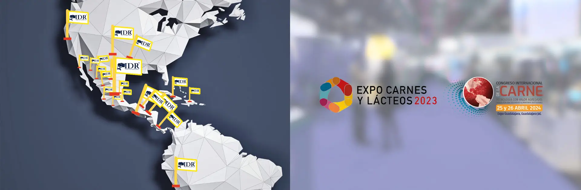 mapa y cartel con publicidad y ubicaciones donde tiene presencia IDR procesos cárnicos