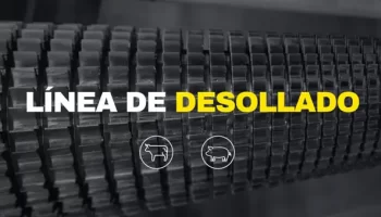 foto de rodillo metálico para máquina y texto de línea de desollado